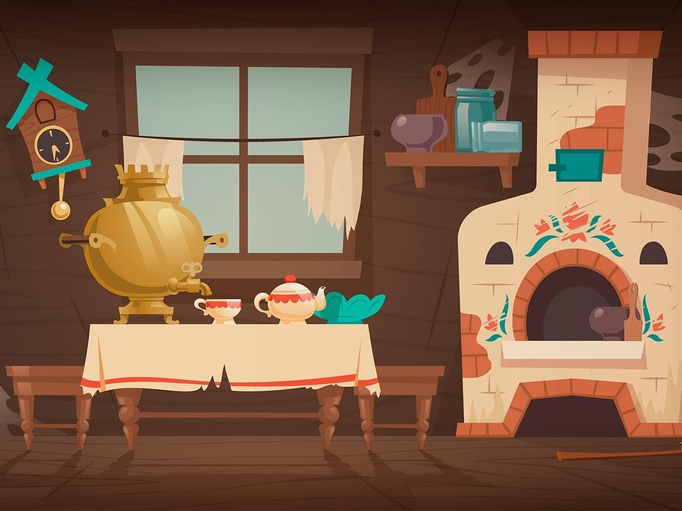 Рисунок русской избы внутри