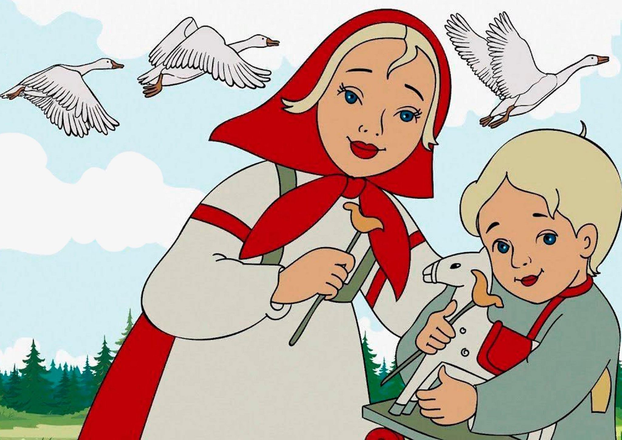 Гуси лебеди на прозрачном фоне