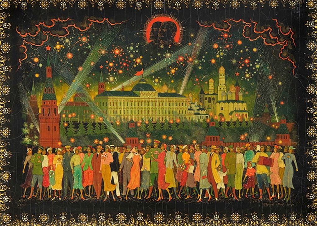 Лаковая шкатулка «Салют в День Победы». 1947. Палех