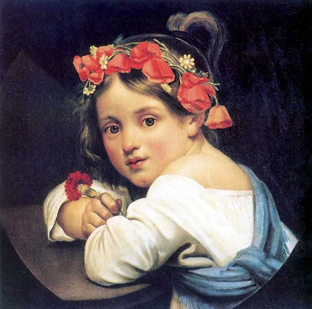 О. Кипренский. Девочка в маковом венке с гвоздикой в руке (Мариучча). 1819. Третьяковская галерея