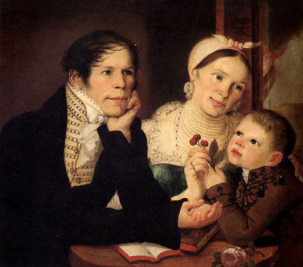 Яков Колокольников-Воронин. Автопортрет с женой и сыном. 1820-е