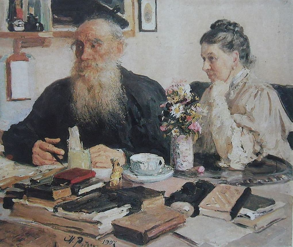 Илья Репин. Портрет Льва Толстого с женой. 1907. РНБ