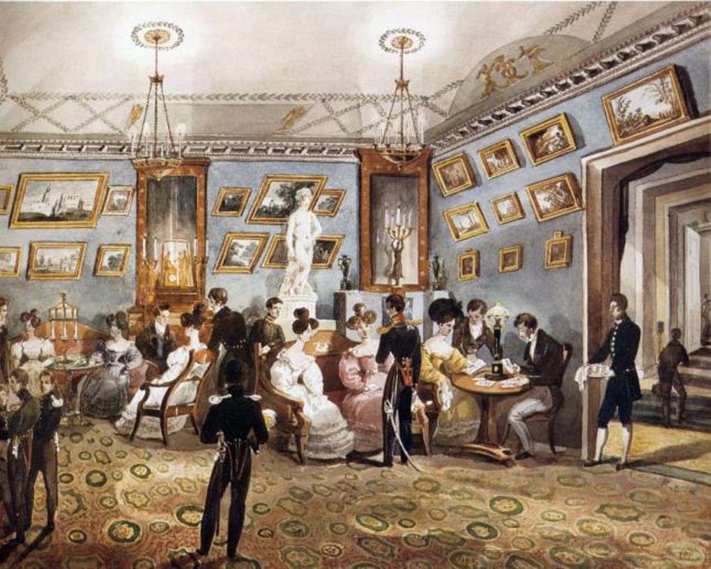 Великосветский салон. Акварель неизвестного художника. 1830-е
