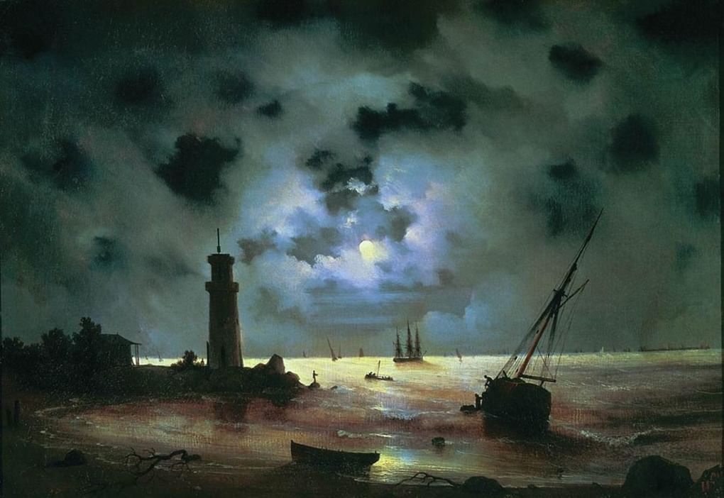 Иван Айвазовский. Берег моря ночью. У маяка. 1837