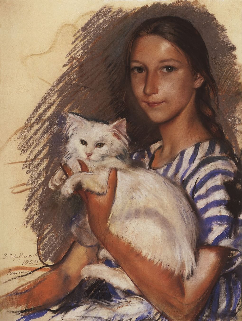 Зинаида Серебрякова. Портрет Наташи Лансере с кошкой. 1924