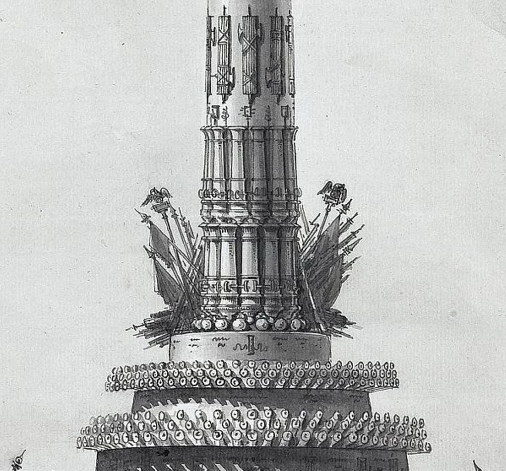 Жан-Франсуа Тома де Томон. Проект памятника из трофейных орудий (фрагмент). 1812–1813. Акварель. ГЭ
