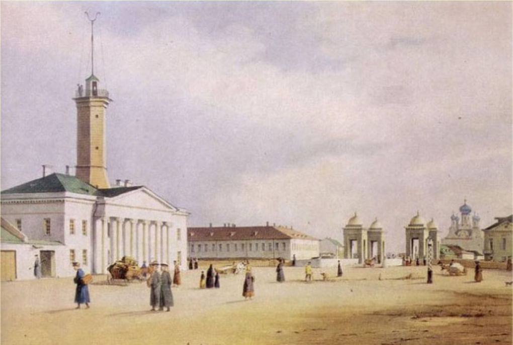Фердинанд-Виктор Перро. Площадь Старо-Калинкина моста. Литография. Около 1840