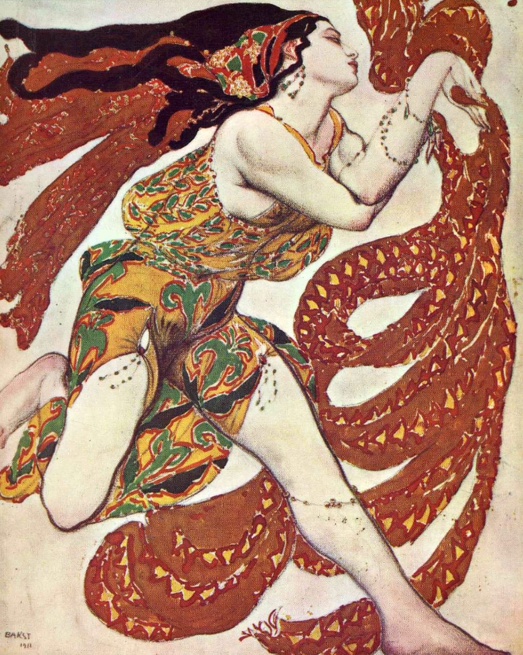 Леон Бакст. Эскиз костюма к балету «Нарцисс» для роли Вакханки. 1911. Фотография: porusski.me