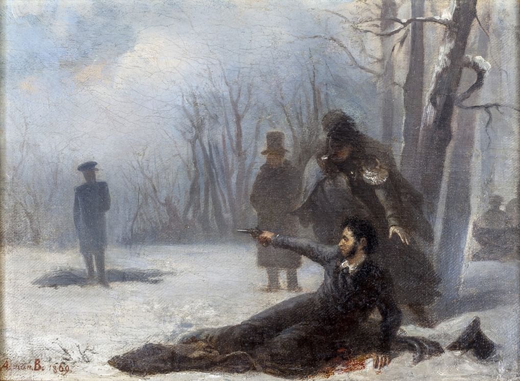 Адриан Волков. Последний выстрел Александра Пушкина. 1869. Всероссийский музей А. С. Пушкина, Санкт-Петербург