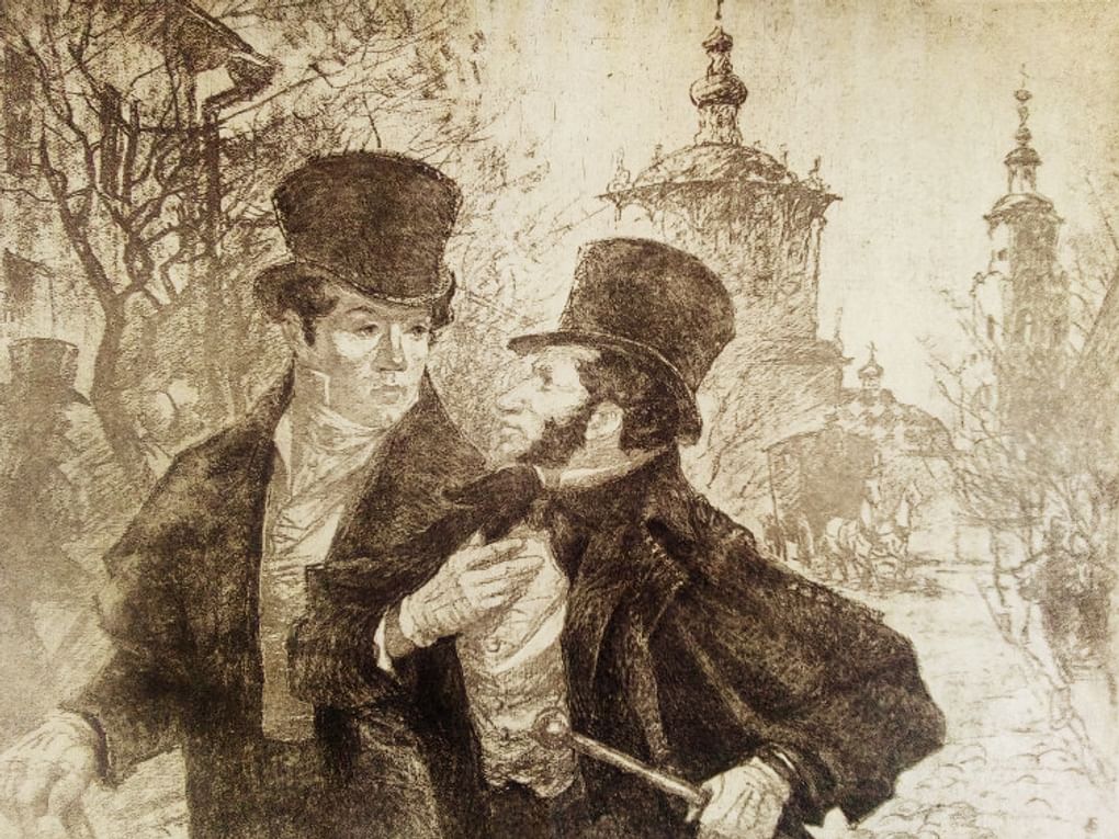 Борис Старчиков. Александр Пушкин и Евгений Баратынский в Казани. 1969. Государственный музей А.С. Пушкина, Москва
