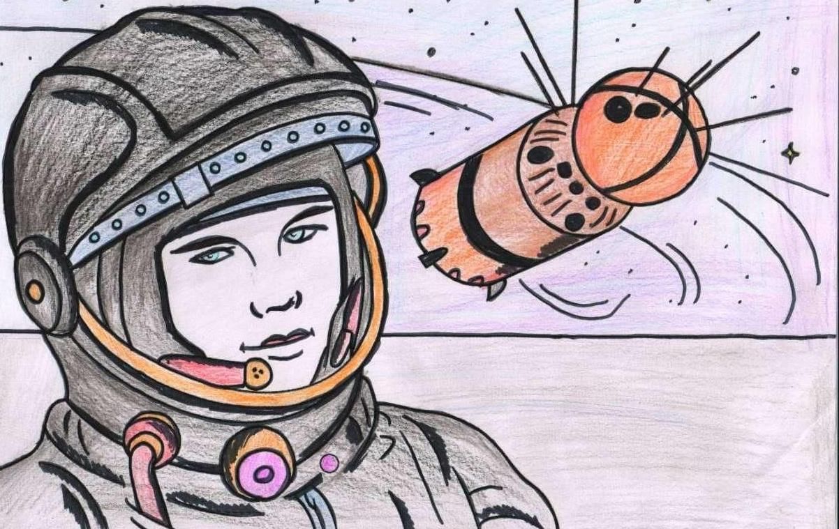 Рисунок ко Дню космонавтики карандашом для срисовки