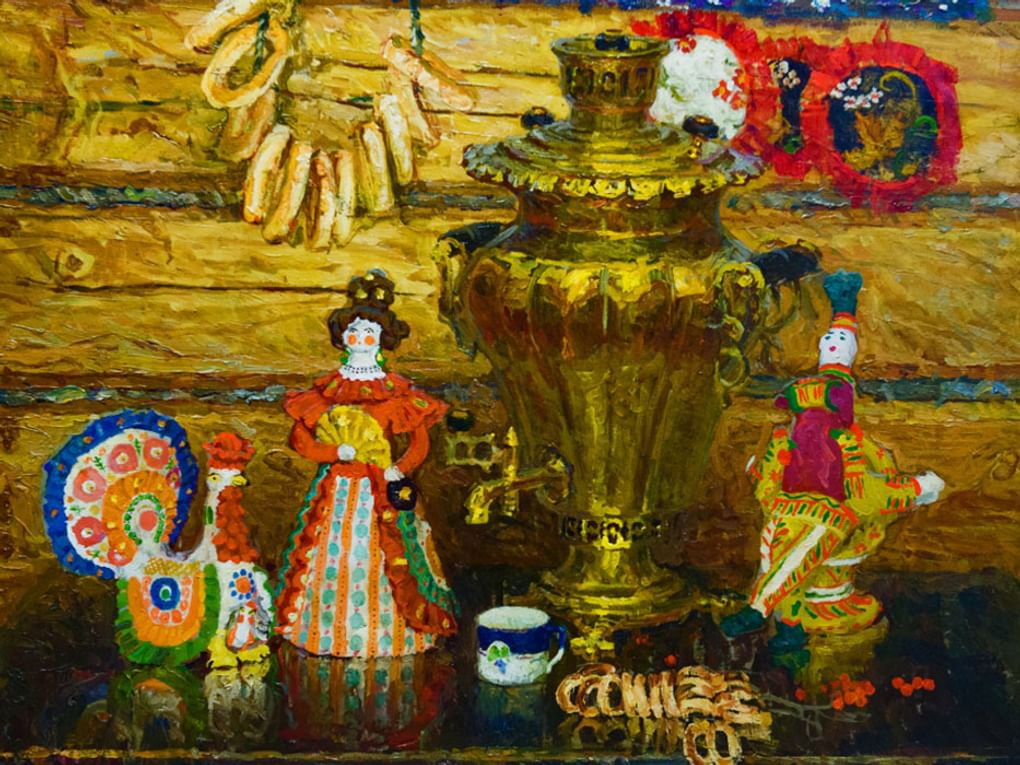 Сергей Оленников. Самовар и филимоновская игрушка (фрагмент). 2012. Частное собрание