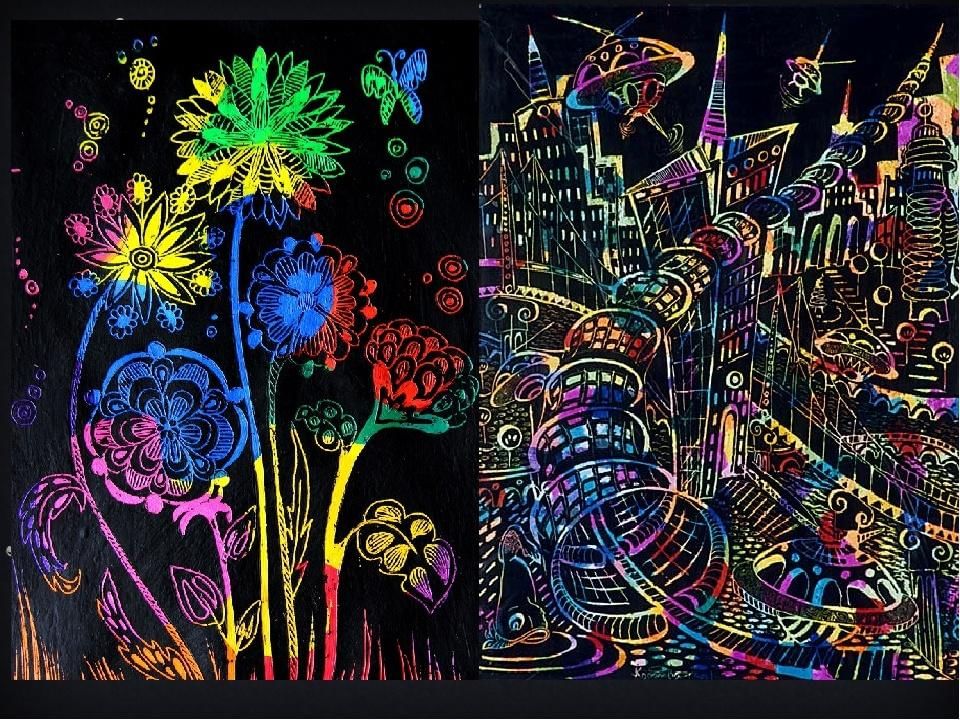 Рисунок в технике граттаж этапы