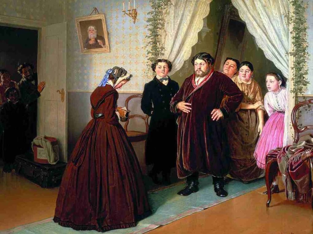 Василий Перов. Приезд гувернантки в купеческий дом. 1866. Государственная Третьяковская галерея, Москва