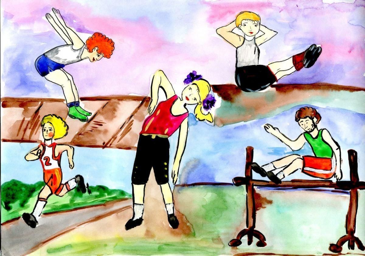 День здоровья рисунок в школу. Спорт рисунок. Рисунок на спортивную тему. Детские рисунки про спорт. Рисунки на спортивную тему для детей.