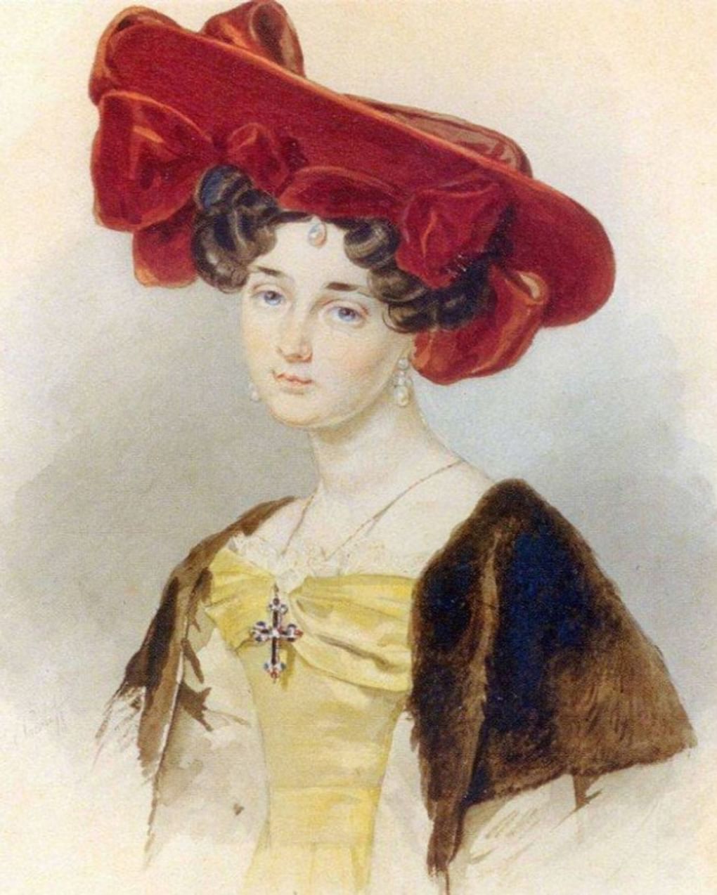 Петр Соколов. Портрет неизвестной в темно-красной шляпе (фрагмент). 1828. Государственный музей А.С. Пушкина, Москва