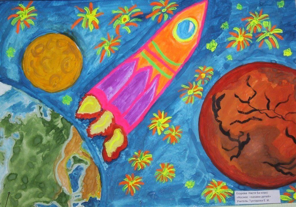 Детский рисунок на день космонавтики