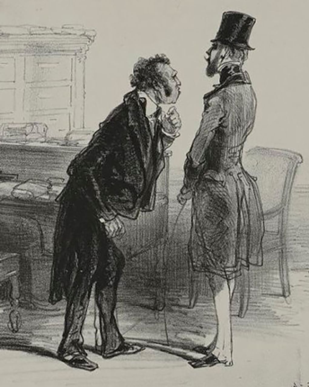 Поль Гаварни. Двое обсуждают кредитора. Лист из серии «Идеальный кредитор» (фрагмент). 2-я треть XIX века. Государственный музей изобразительных искусств им. А.С. Пушкина, Москва