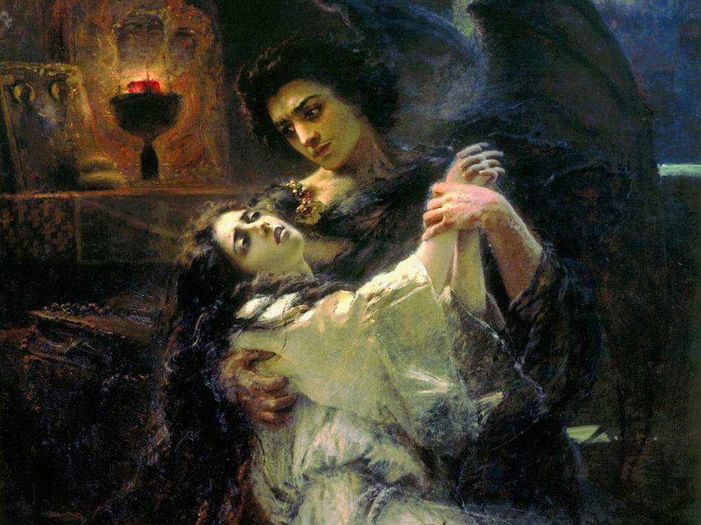 Константин Маковский. Демон и Тамара (фрагмент). 1889. Серпуховский историко-художественный музей, Серпухов, Московская область