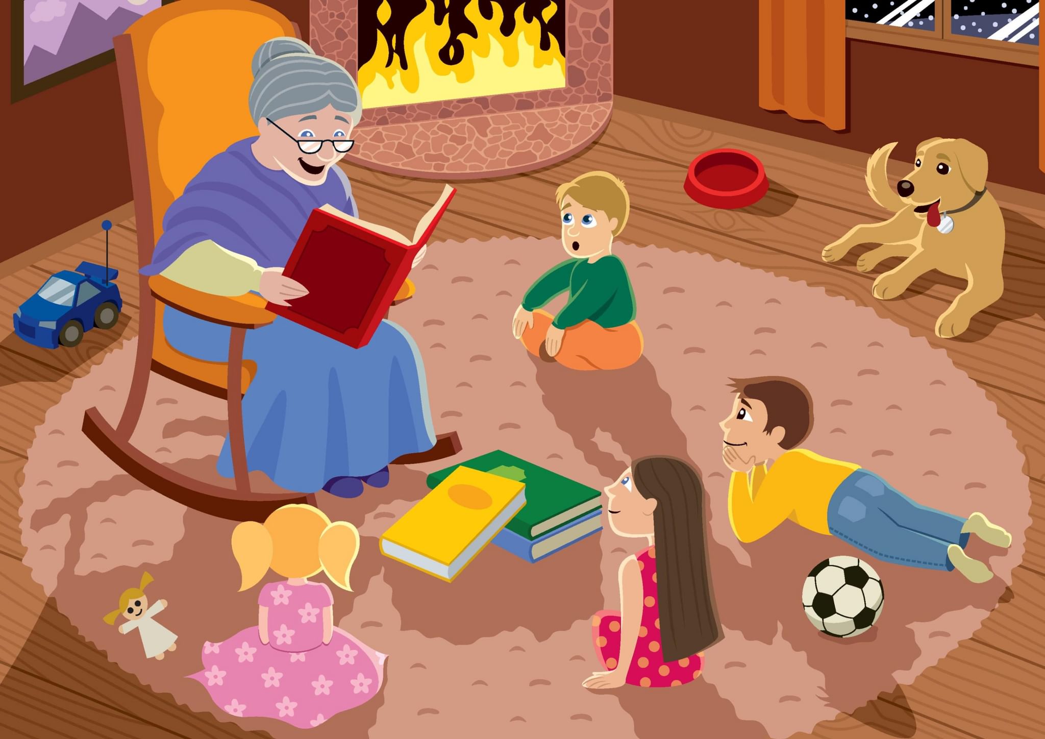 Бабушка и внук читают рисунок