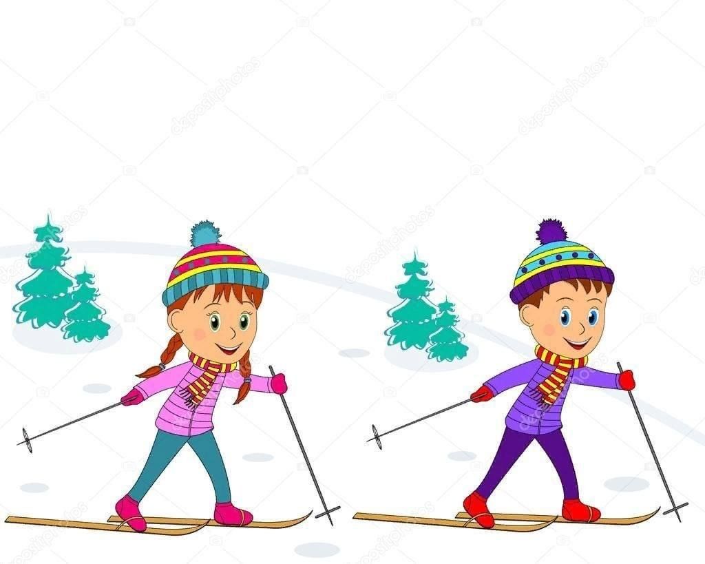 Мальчик и девочка на лыжах
