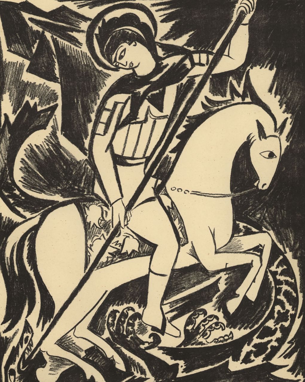 Наталия Гончарова. Святой Георгий Победоносец (фрагмент). 1914. Государственный музей изобразительных искусств им. А.С. Пушкина, Москва