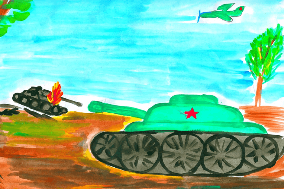 Рисунок на военную тему красками
