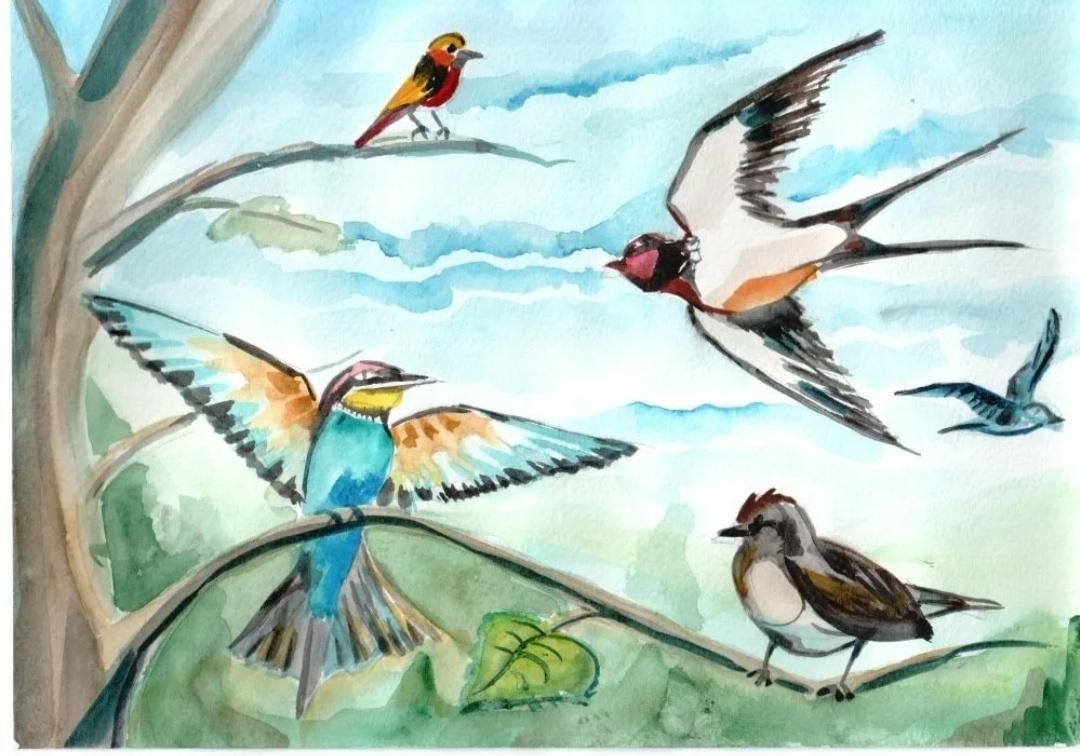Рисунок встречаем пернатых. Птица рисунок. Детские рисунки птиц. Рисование весенних птиц. Рисунок на тему перелетные птицы.