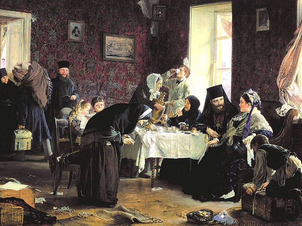 Алексей Корзухин. В монастырской гостинице (фрагмент). 1882. Государственная Третьяковская галерея, Москва