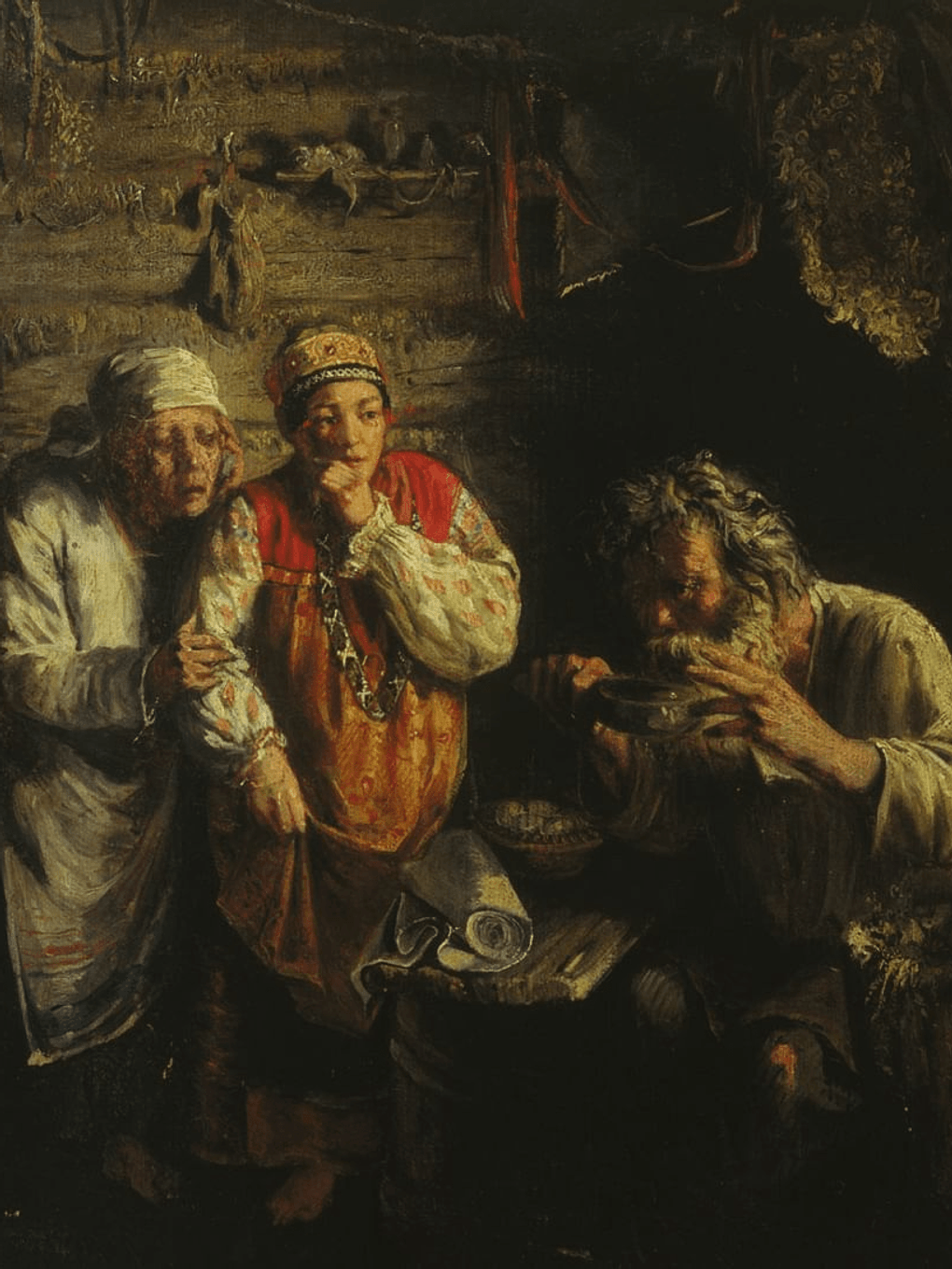 Григорий Мясоедов. Знахарь (фрагмент). 1860. Саратовский государственный художественный музей им. А.Н. Радищева, Саратов 