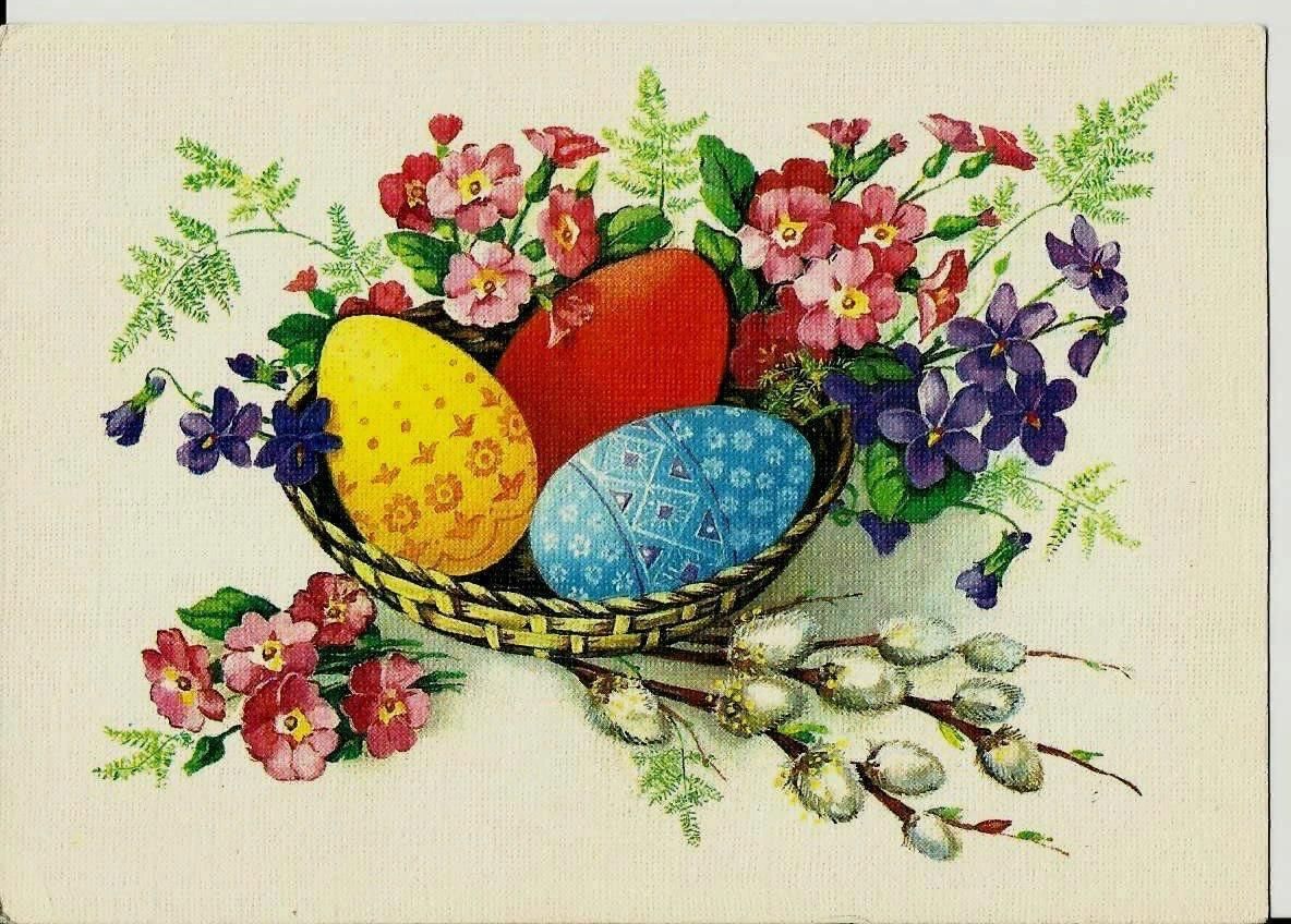Советские открытки на Пасху с цветами