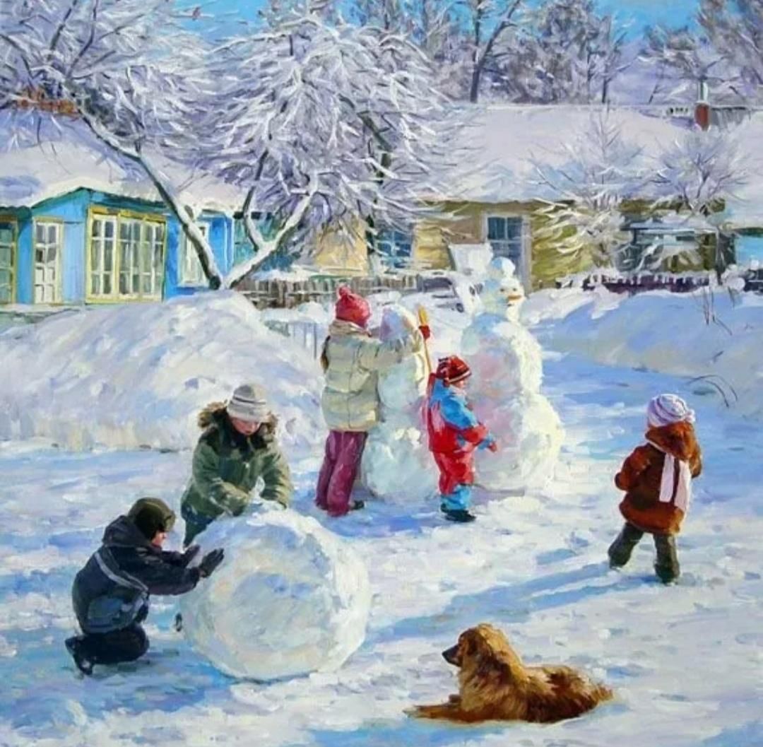 Аверин Александр художник зима во дворе