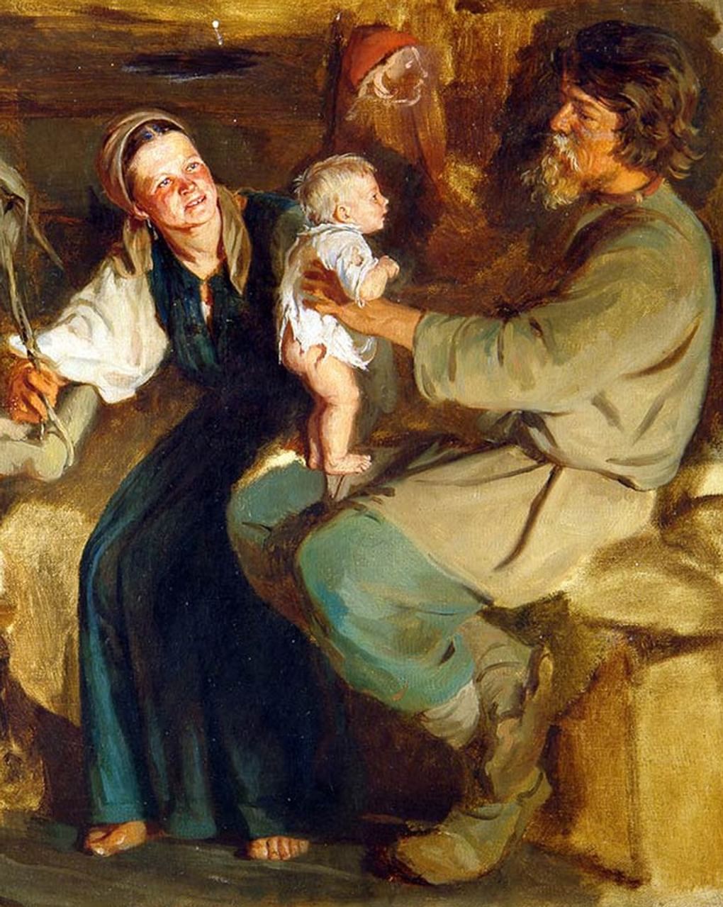 Кирилл (Карл) Лемох. Родительская радость (фрагмент). Вторая половина XIX — начало XX века. Калужский музей изобразительных искусств, Калуга 