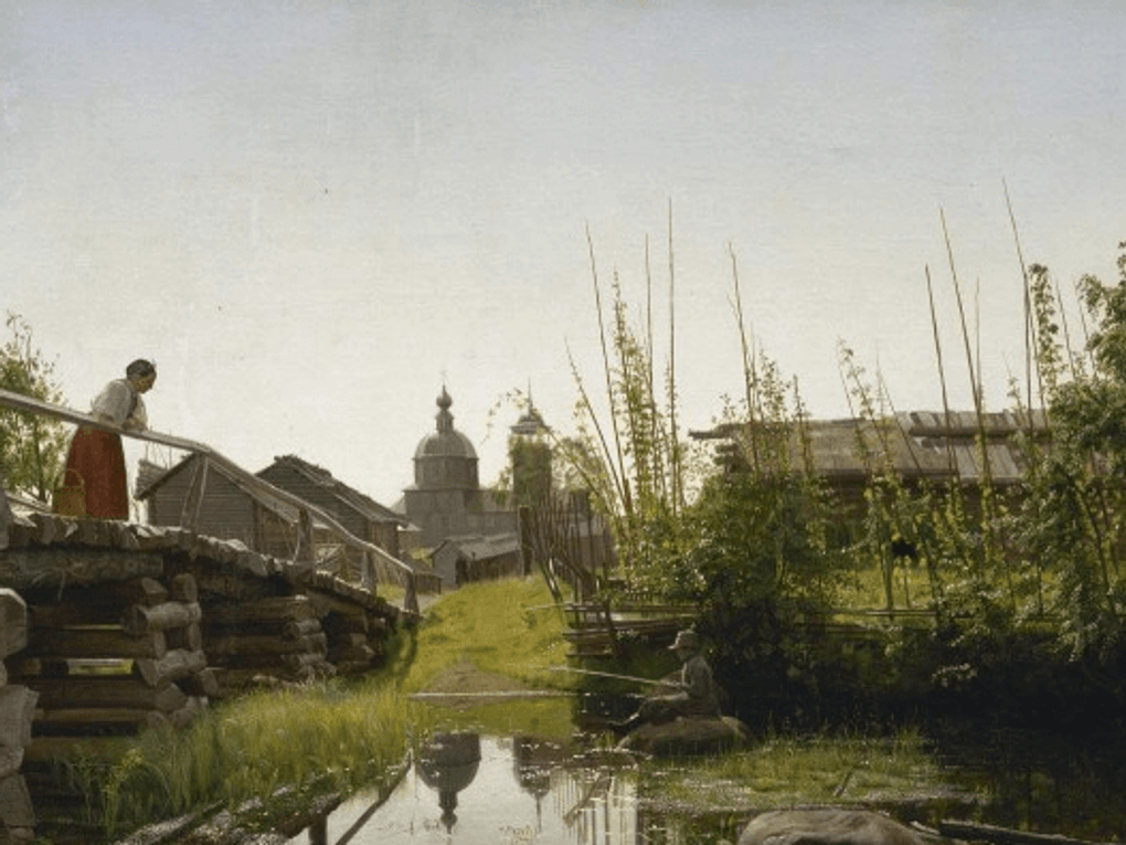 Александр Попов. Утро в деревне (фрагмент). 1861. Государственный Русский музей, Санкт-Петербург