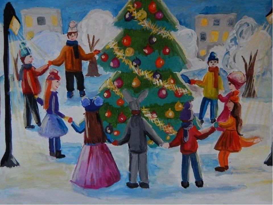 Композиция праздник в городе изо 3. Рисование на тему новый год. Рисование новогодний праздник. Рисование для детей праздник новый год. Праздник рисунок.