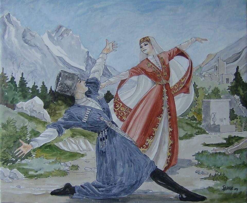 Рисунок горянки в национальном костюме