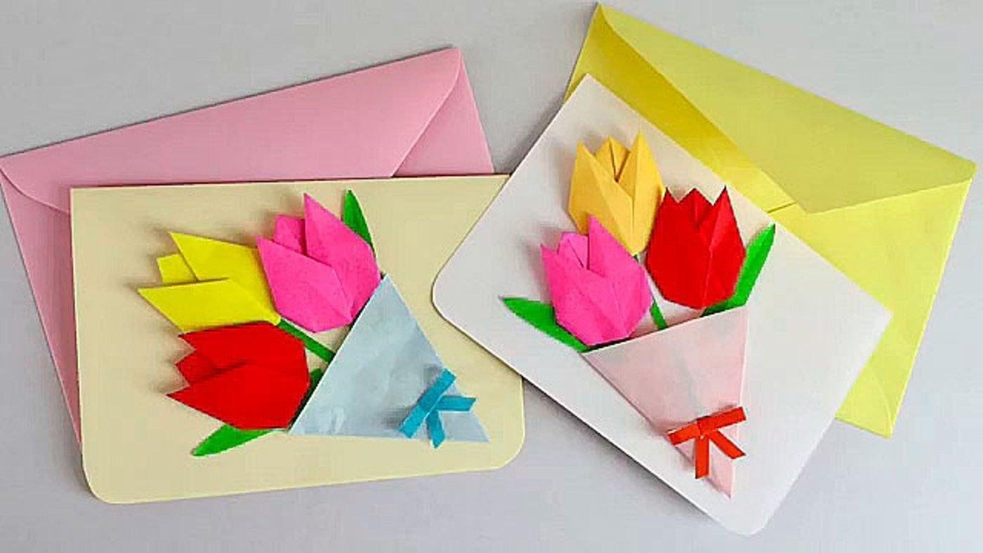 Конверт для цветов из бумаги. Оригами открытка. Открытка для бабушки своими руками. Оригами открытка на день рождения. Открытка с тюльпанами из бумаги.
