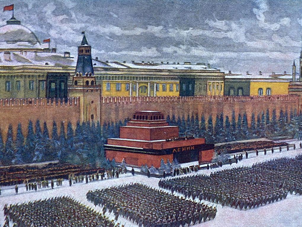 Константин Юон. Парад на Красной площади в Москве 7 ноября 1941 года (фрагмент). 1942. Государственная Третьяковская галерея, Москва