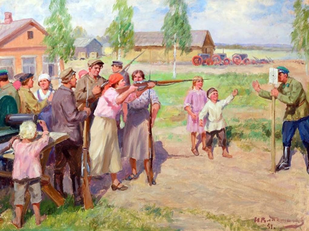 Иван Владимиров. Оборонный день в колхозе (фрагмент). 1941. Частное собрание