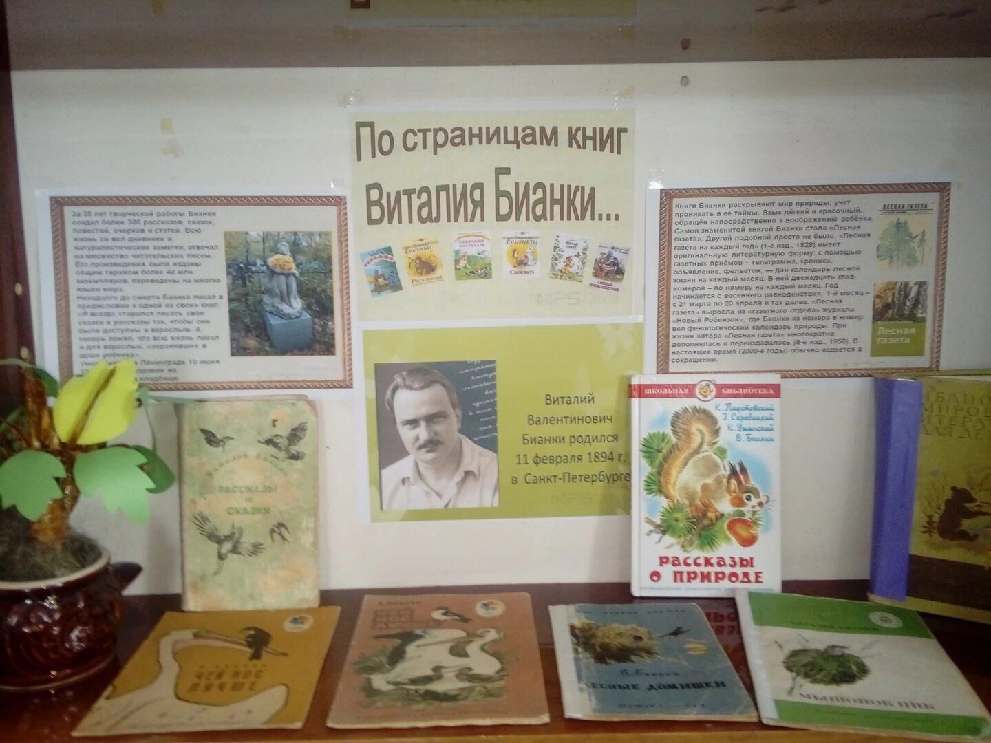 Бианки в библиотеке для детей. Выставка книг Виталия Бианки. Выставка Виталия Бианки.