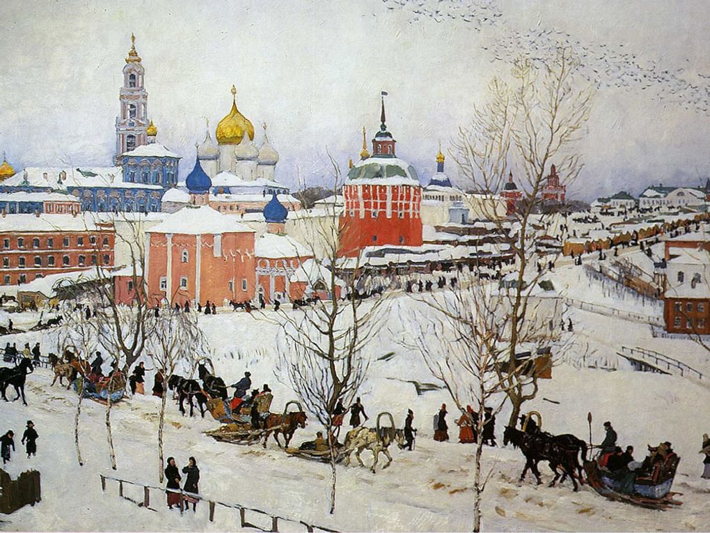 Константин Юон. Троицкая лавра зимой (фрагмент). 1910. Государственный Русский музей, Санкт-Петербург