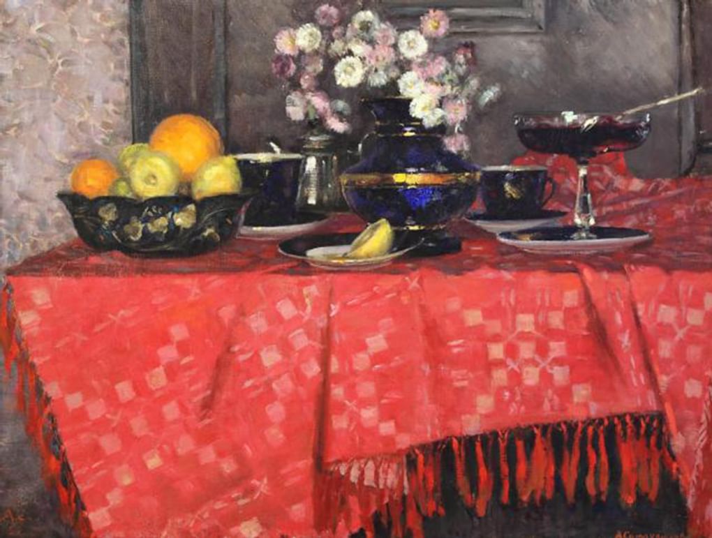 Александр Самохвалов. Натюрморт с бессмертниками (фрагмент). 1956. Ярославский художественный музей, Ярославль