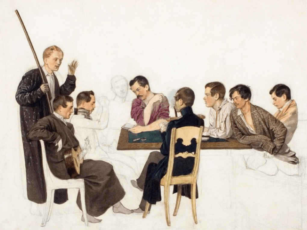 Павел Федотов. Павел Федотов и его товарищи по службе (фрагмент эскиза). 1840. Государственная Третьяковская галерея, Москва