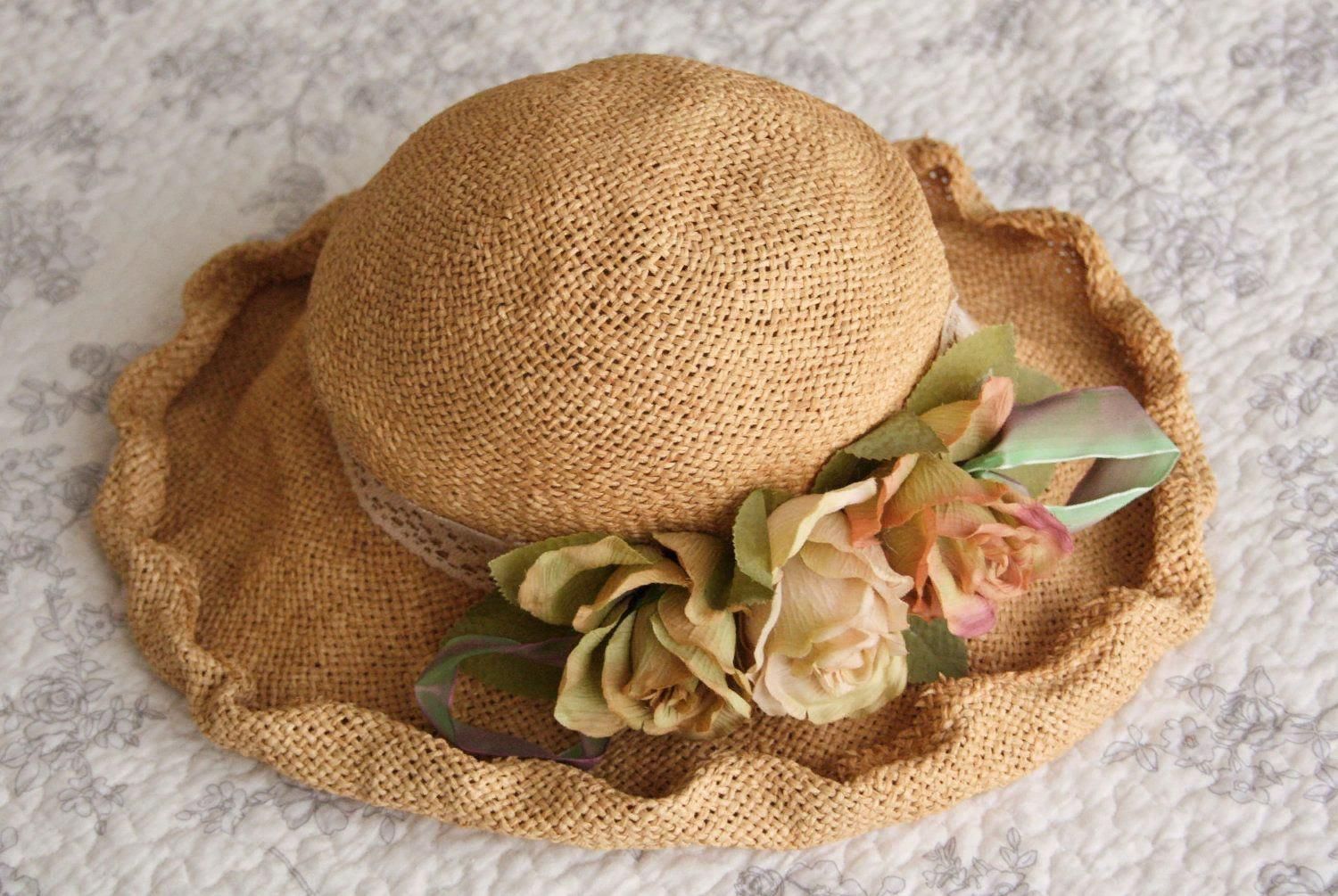 Шляпа из ткани. Шляпа "Беатрис". Шляпка из джута. Винтажная соломенная шляпка. Шляпка из Мешковины.