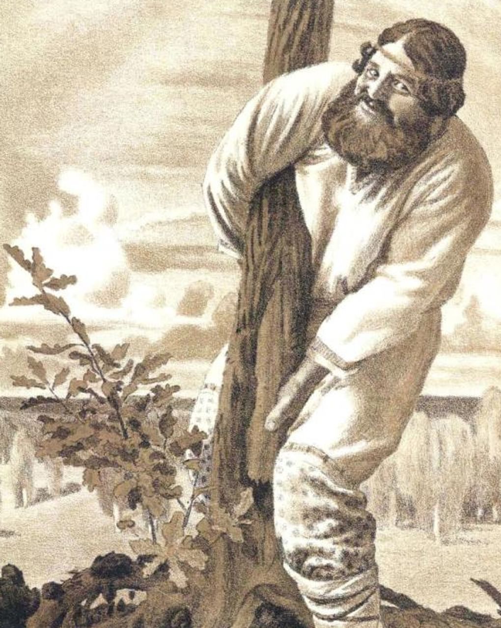 Евгений Кибрик. Илья Муромец (фрагмент). Иллюстрация к былине «Исцеление Ильи Муромца». Из серии иллюстраций «Героические былины». Москва: «Детгиз», 1962