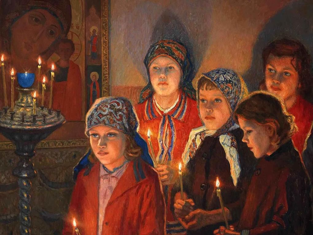 Николай Богданов-Бельский. В церкви (фрагмент). 1932. Частное собрание