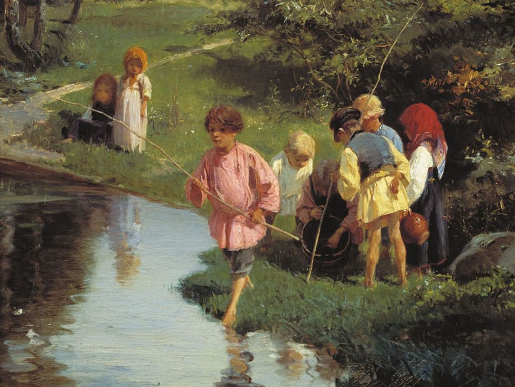Илларион Прянишников. Дети на рыбалке (фрагмент). 1882. Красноярский художественный музей им. В.И. Сурикова, Красноярск