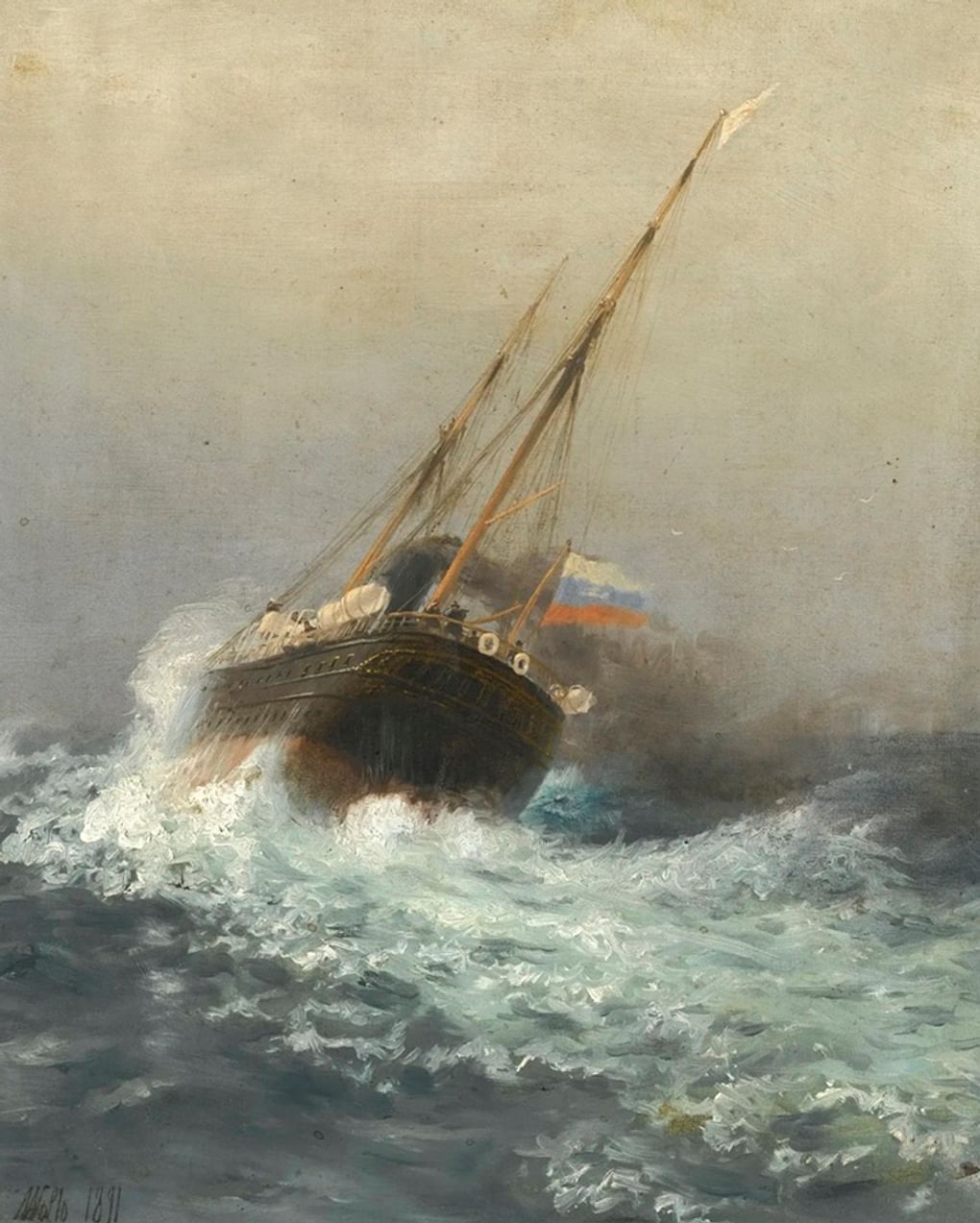 Лев Лагорио. Пароход в открытом море (фрагмент). 1891. Частное собрание