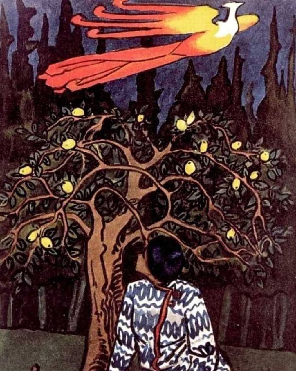 Елена Поленова. Иванушка и Жар-птица в саду (фрагмент). Иллюстрация к сказке «Иванушка-дурачок». Государственный музей изобразительных искусств имени А.С. Пушкина, Москва
