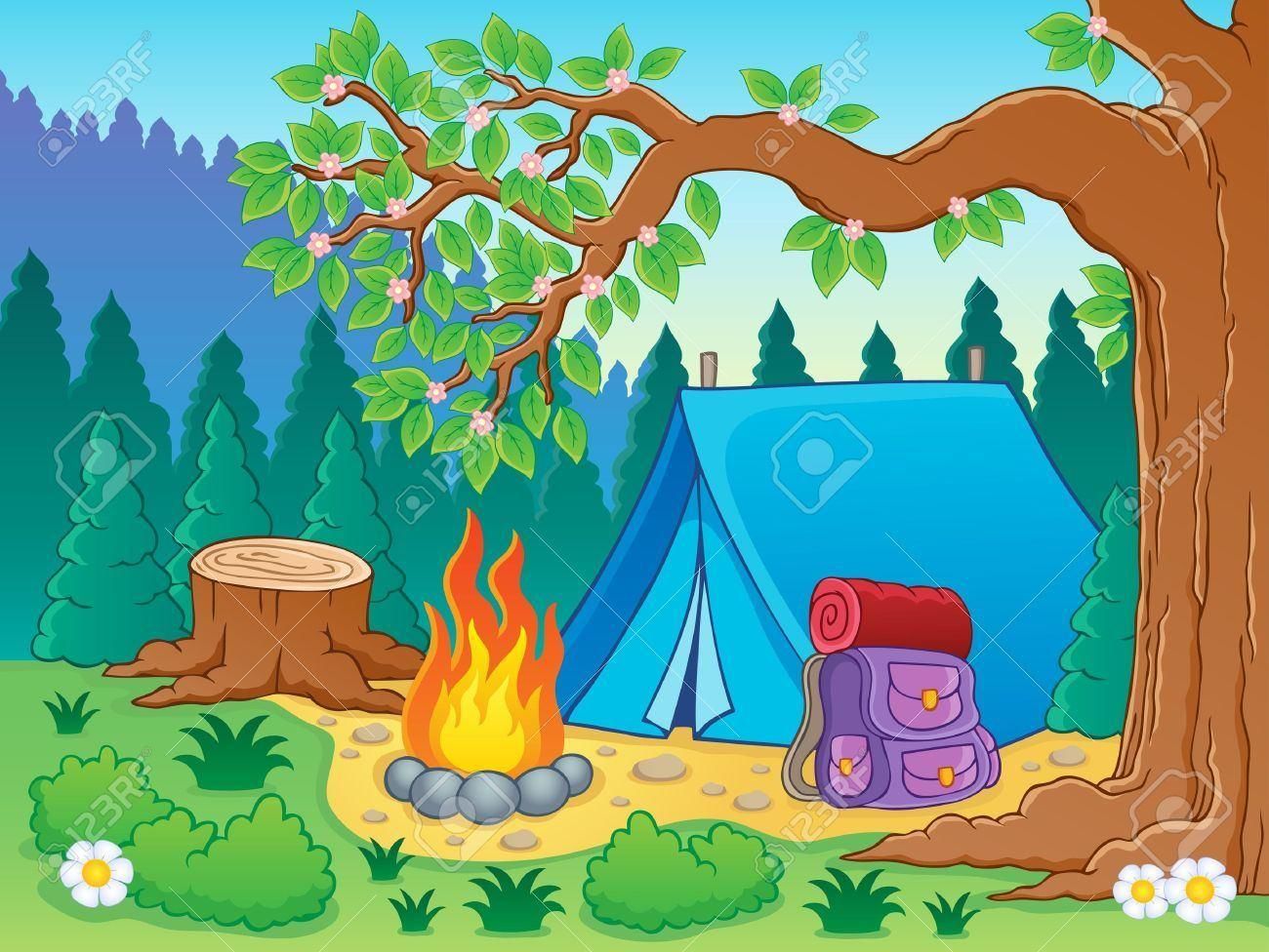 Палатка в лесу рисунок
